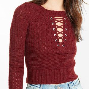 EXPRESS Mixed Stitch Lace-up Cropped Sweater